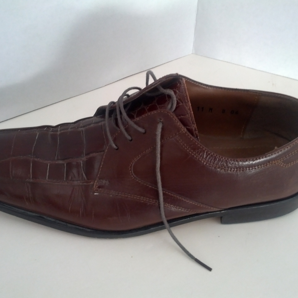 brown leather square toe men's lace tie shoes 11M - Picture 3 of 8